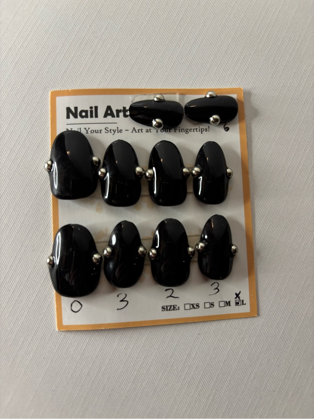 Black Decorative Press-On Nails with Silver Studs